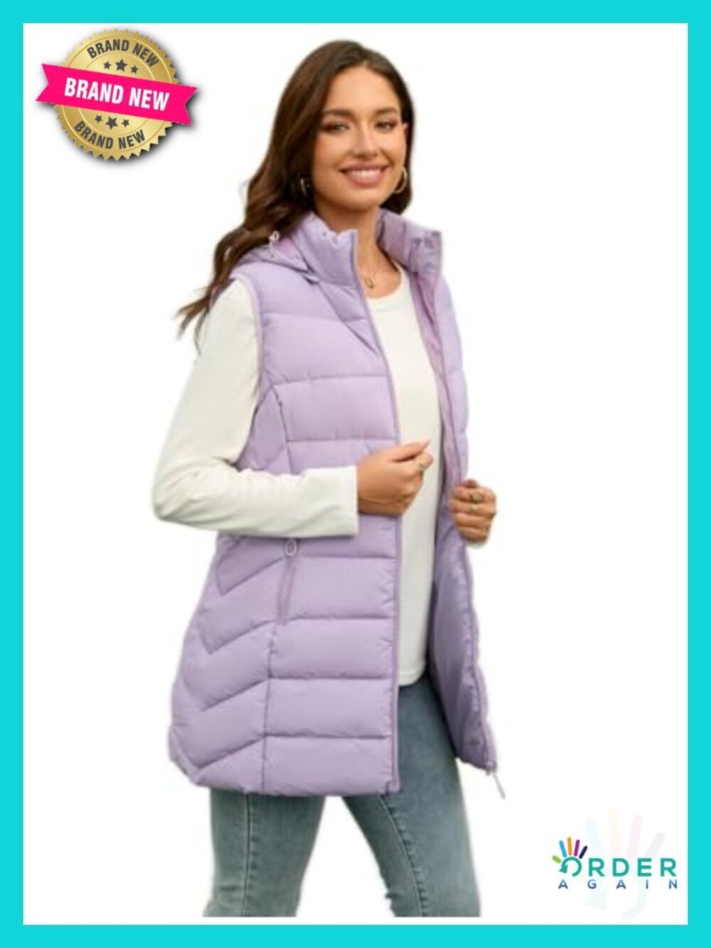 Long Puffer Vest with Hood Lightweight Packable Sleeveless Vest for Spring Fall